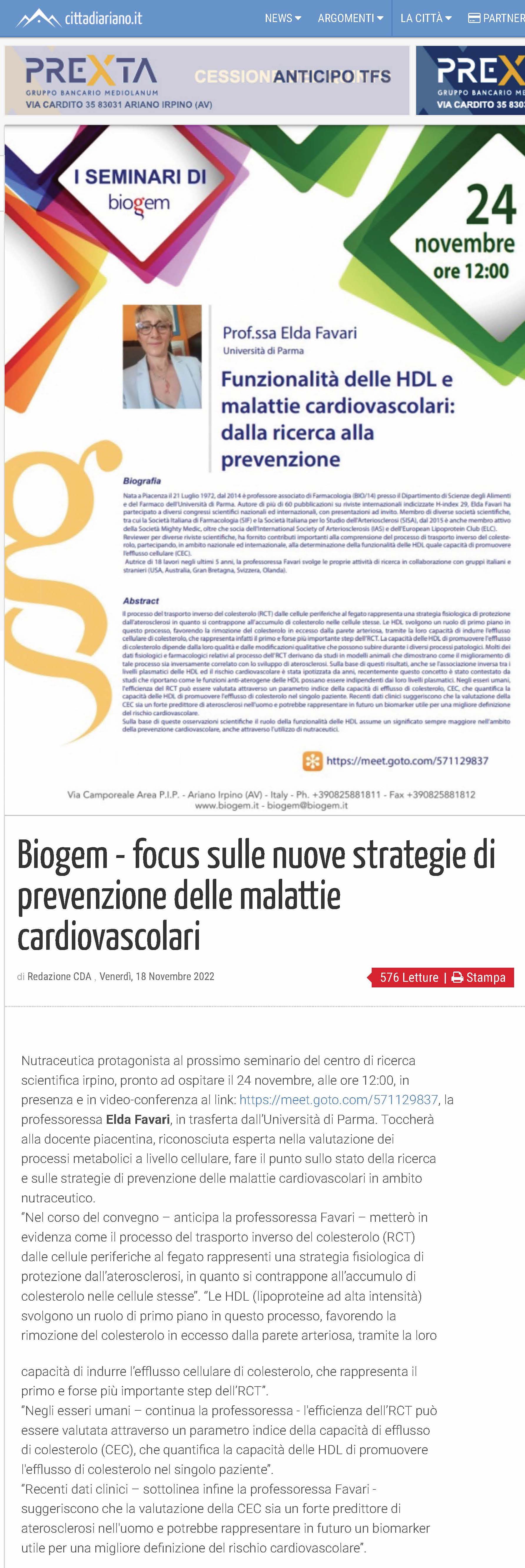 Biogem - focus sulle nuove strategie di prevenzione delle malattie cardiovascolari